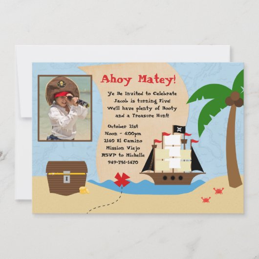 Invitation de fête d'anniversaire de pirate (Devant)