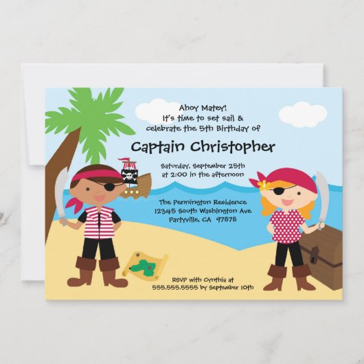 Invitation de fête d'anniversaire de pirate de (Devant)