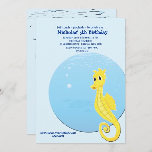 Invitation de fête d'anniversaire de piscine (Devant / Derrière)