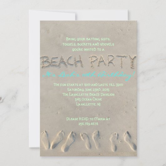 Invitation de fête d'anniversaire de PLAGE (Devant)