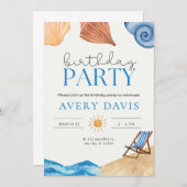 Invitation de fête d'anniversaire de plage (Devant / Derrière)