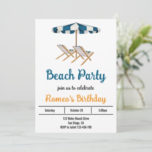 Invitation de fête d'anniversaire de plage (Debout devant)