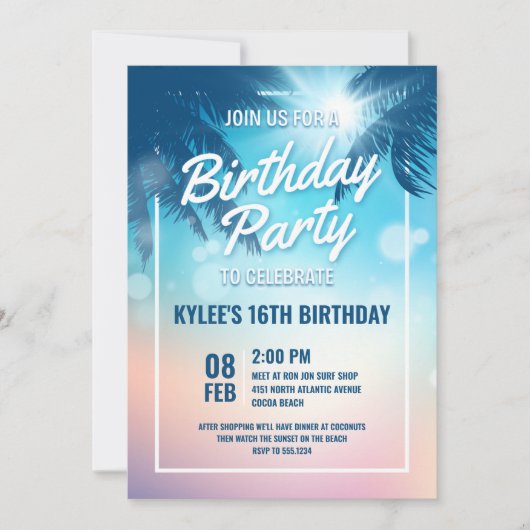 Invitation de fête d'anniversaire de plage (Devant)