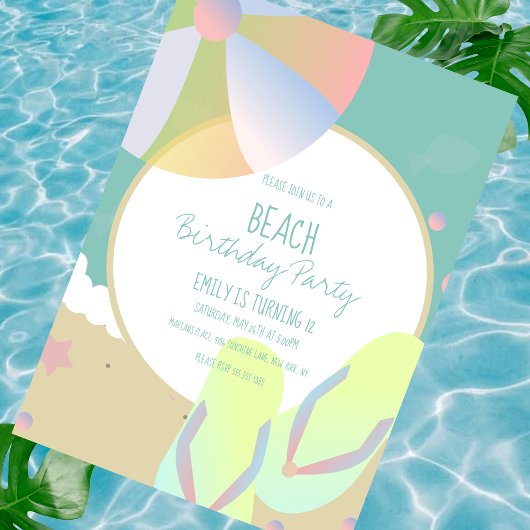 Invitation de fête d'anniversaire de plage Balle d