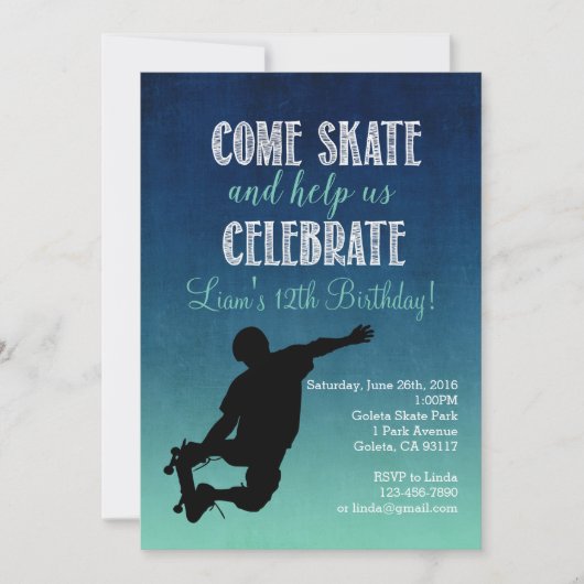 Invitation de fête d'anniversaire de planche à (Devant)