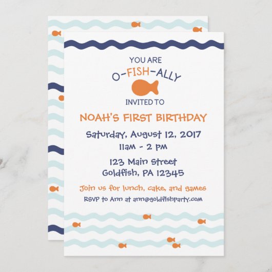 Invitation de fête d'anniversaire de poisson rouge (Devant / Derrière)