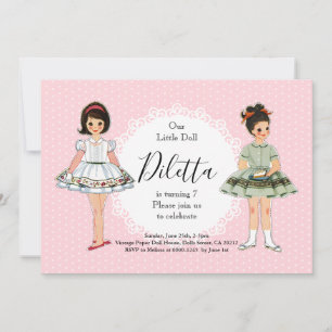 Invitation de fête d'anniversaire de poupée papier