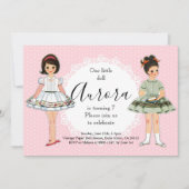 Invitation de fête d'anniversaire de poupée papier (Devant)