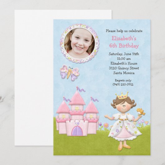 Invitation de fête d'anniversaire de princesse (Devant / Derrière)