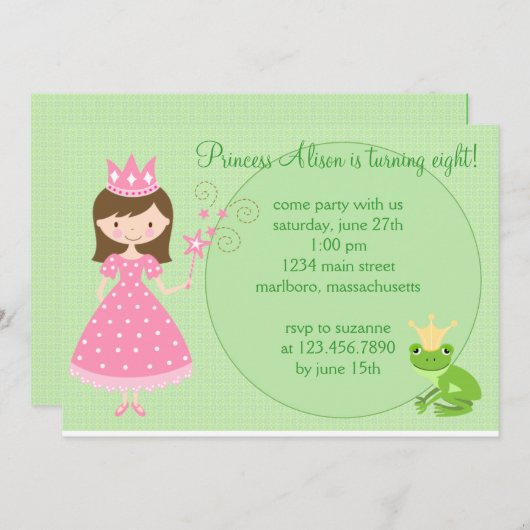 Invitation de fête d'anniversaire de princesse (Devant / Derrière)
