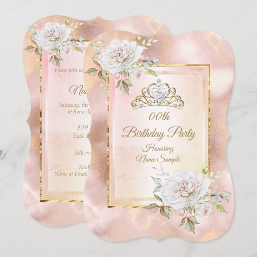 Invitation de fête d'anniversaire de princesse Ros (Devant / Derrière)