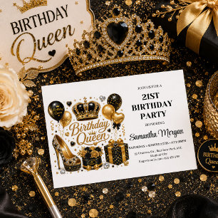 Invitation de fête d'anniversaire de reine en or n