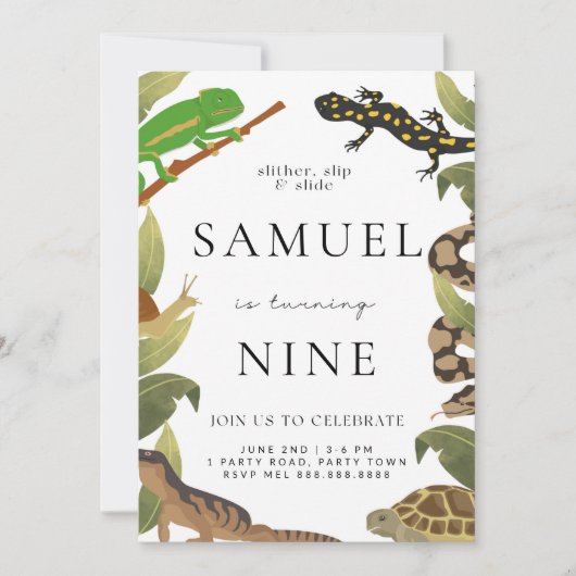 Invitation de fête d'anniversaire de reptile (Devant)