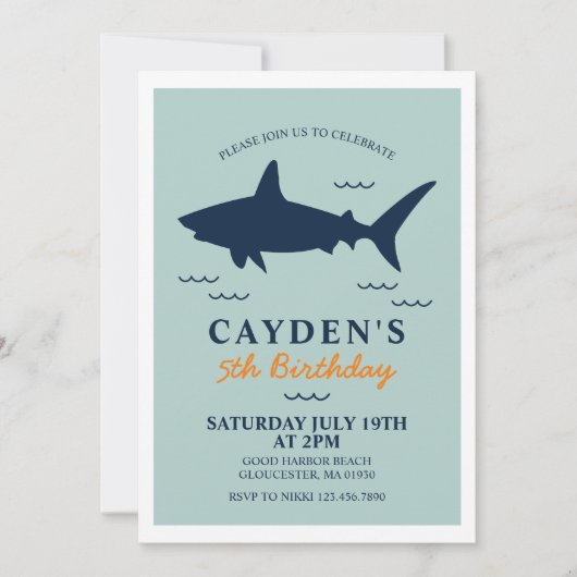 Invitation de fête d'anniversaire de requin (Devant)