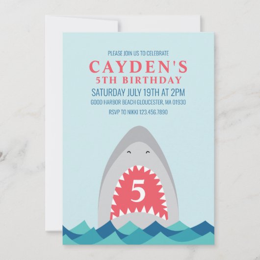 Invitation de fête d'anniversaire de requin (Devant)