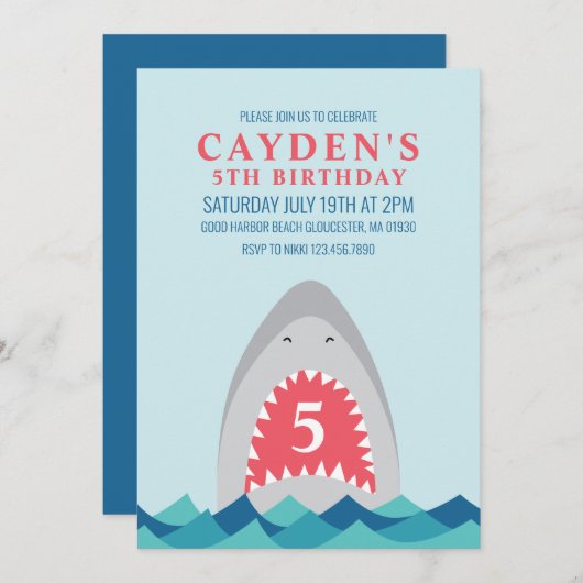 Invitation de fête d'anniversaire de requin (Devant / Derrière)