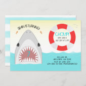 Invitation de fête d'anniversaire de requin | Garç (Devant / Derrière)