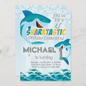 Invitation de fête d'anniversaire de requin Invita (Devant / Derrière)