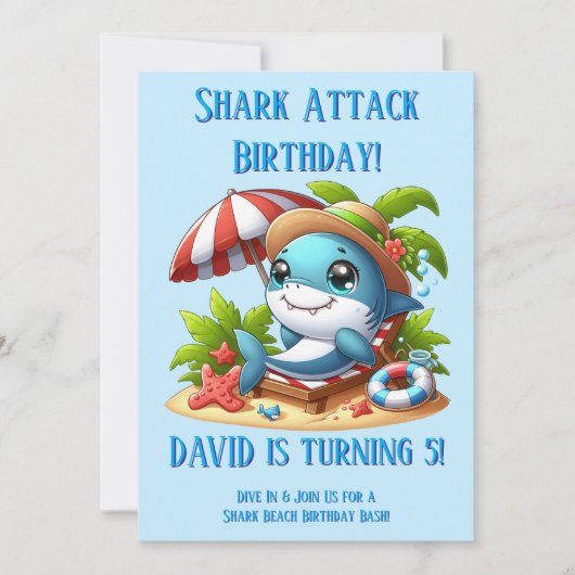 Invitation de fête d'anniversaire de requin modifi (Devant)
