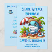 Invitation de fête d'anniversaire de requin modifi (Devant / Derrière)