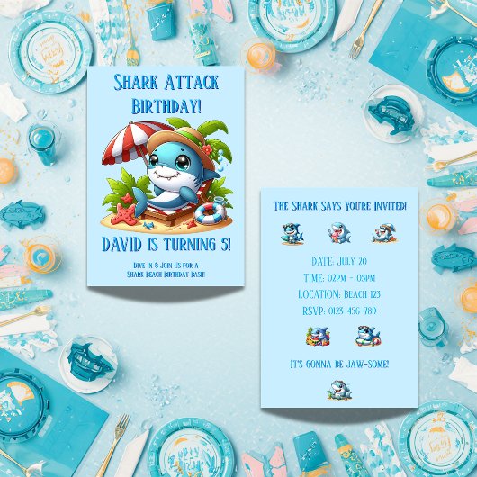 Invitation de fête d'anniversaire de requin modifi