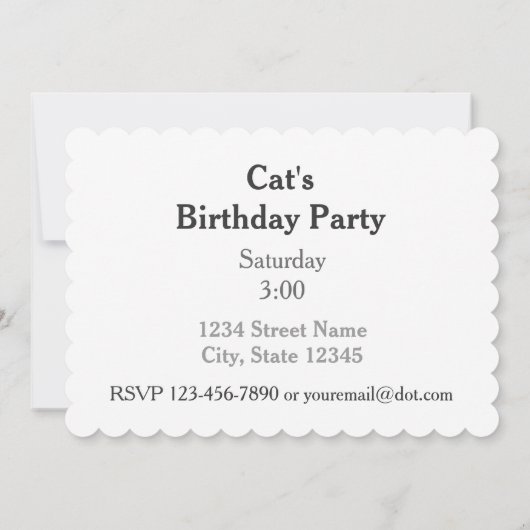 Invitation de fête d'anniversaire de robe de chat (Dos)