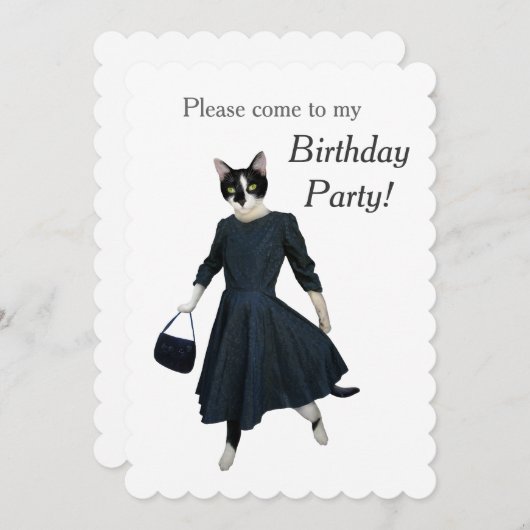 Invitation de fête d'anniversaire de robe de chat (Devant / Derrière)