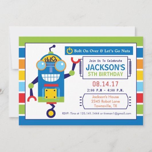 Invitation de fête d'anniversaire de robot (Devant)