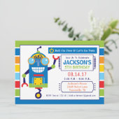 Invitation de fête d'anniversaire de robot (Debout devant)