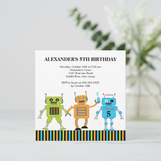 Invitation de fête d'anniversaire de robots (Debout devant)