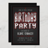 Invitation de fête d'anniversaire de rock (Devant / Derrière)