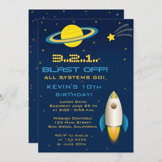 Invitation de fête d'anniversaire de Rocket (Devant / Derrière)