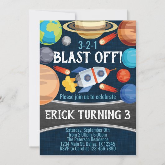 Invitation de fête d'anniversaire de Rocket de (Devant)