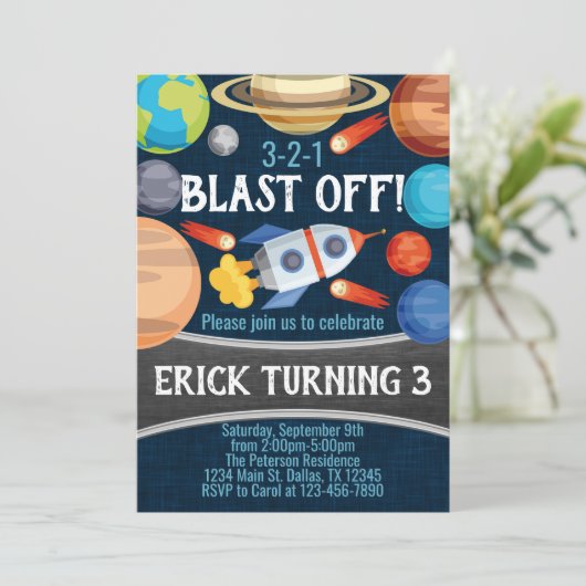 Invitation de fête d'anniversaire de Rocket de (Debout devant)