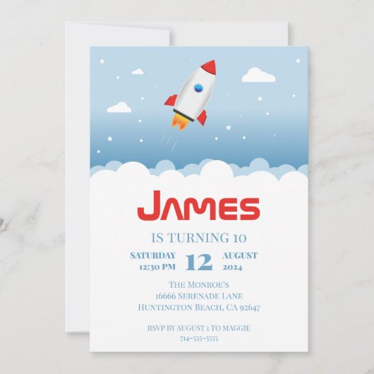Invitation de fête d'anniversaire de Rocket Ship (Devant)