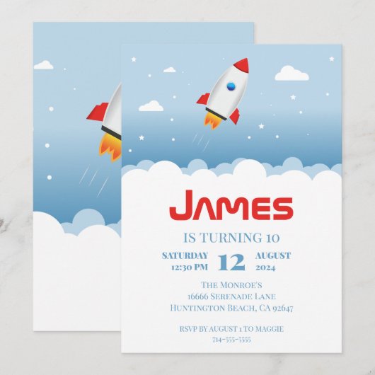 Invitation de fête d'anniversaire de Rocket Ship (Devant / Derrière)