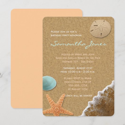 Invitation de fête d'anniversaire de sable et de (Devant / Derrière)