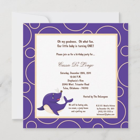 invitation de fête d'anniversaire de Seal Pok-a-Do (Devant)