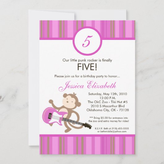 invitation de fête d'anniversaire de singe de (Devant)