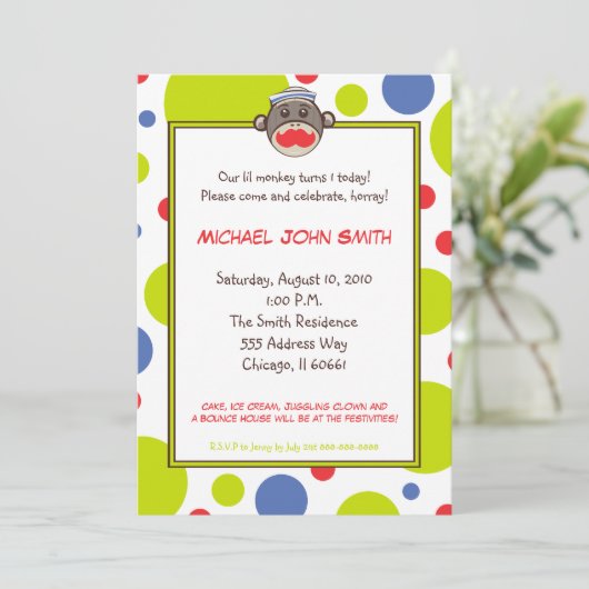 Invitation de fête d'anniversaire de singe de (Debout devant)