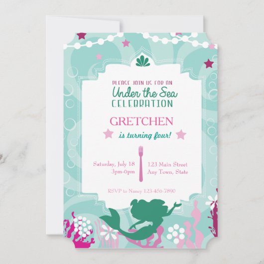 Invitation de fête d'anniversaire de sirène (Devant)
