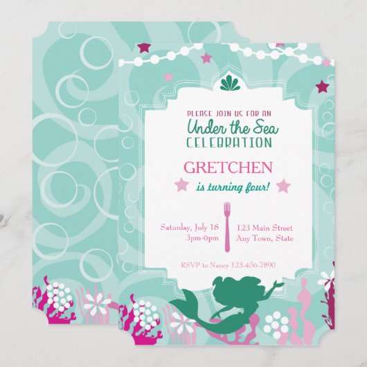 Invitation de fête d'anniversaire de sirène (Devant / Derrière)