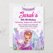 Invitation de fête d'anniversaire de sirène mignon (Devant)