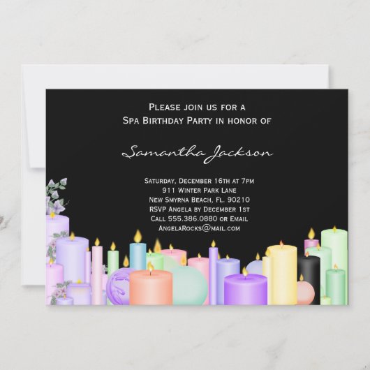 Invitation de fête d'anniversaire de spa de bougie (Devant)