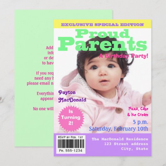 Invitation de fête d'anniversaire de style de (Devant / Derrière)