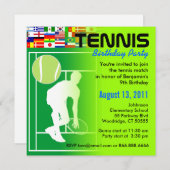 Invitation de fête d'anniversaire de tennis (Devant / Derrière)