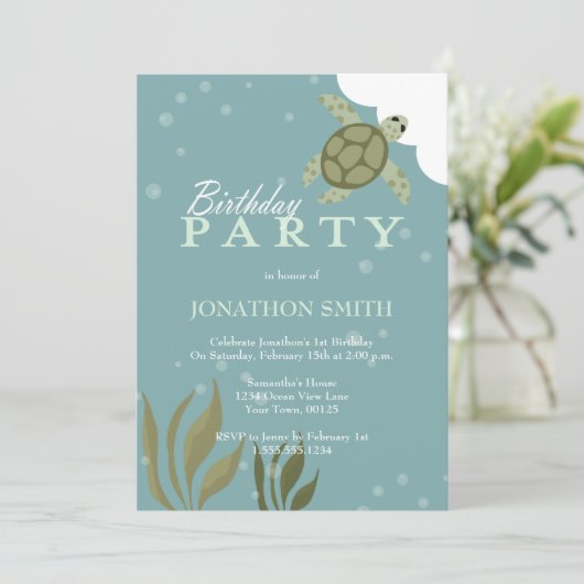 Invitation de fête d'anniversaire de thème d'océan (Debout devant)