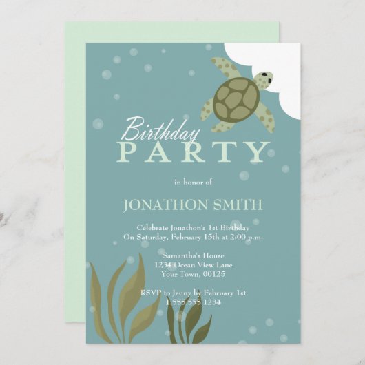Invitation de fête d'anniversaire de thème d'océan (Devant / Derrière)