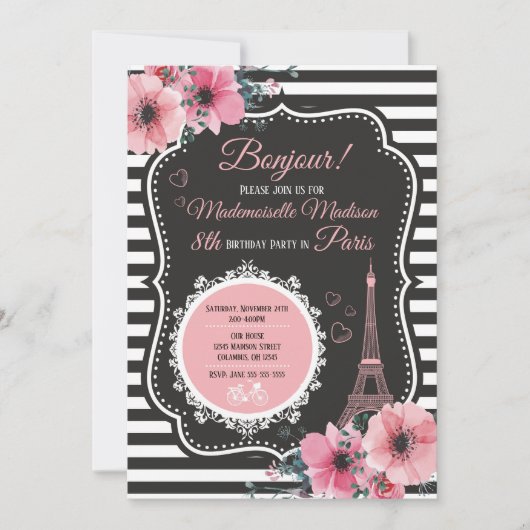 Invitation de fête d'anniversaire de Tour Eiffel (Devant)
