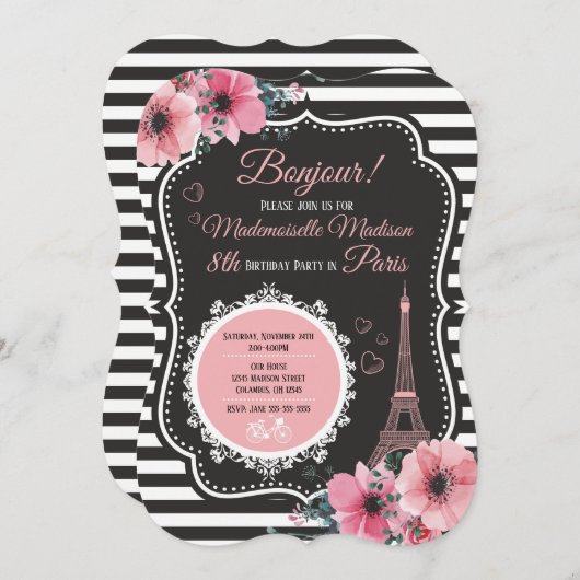 Invitation de fête d'anniversaire de Tour Eiffel (Devant / Derrière)